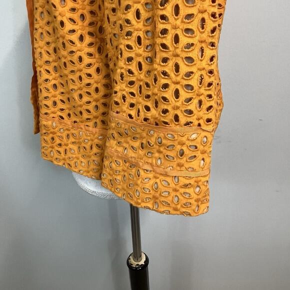 Chico's Blazer Jacket size 1 8/10 Orange Linen Eyelet Boho Wedding Church Boho - Picture 10 of 12